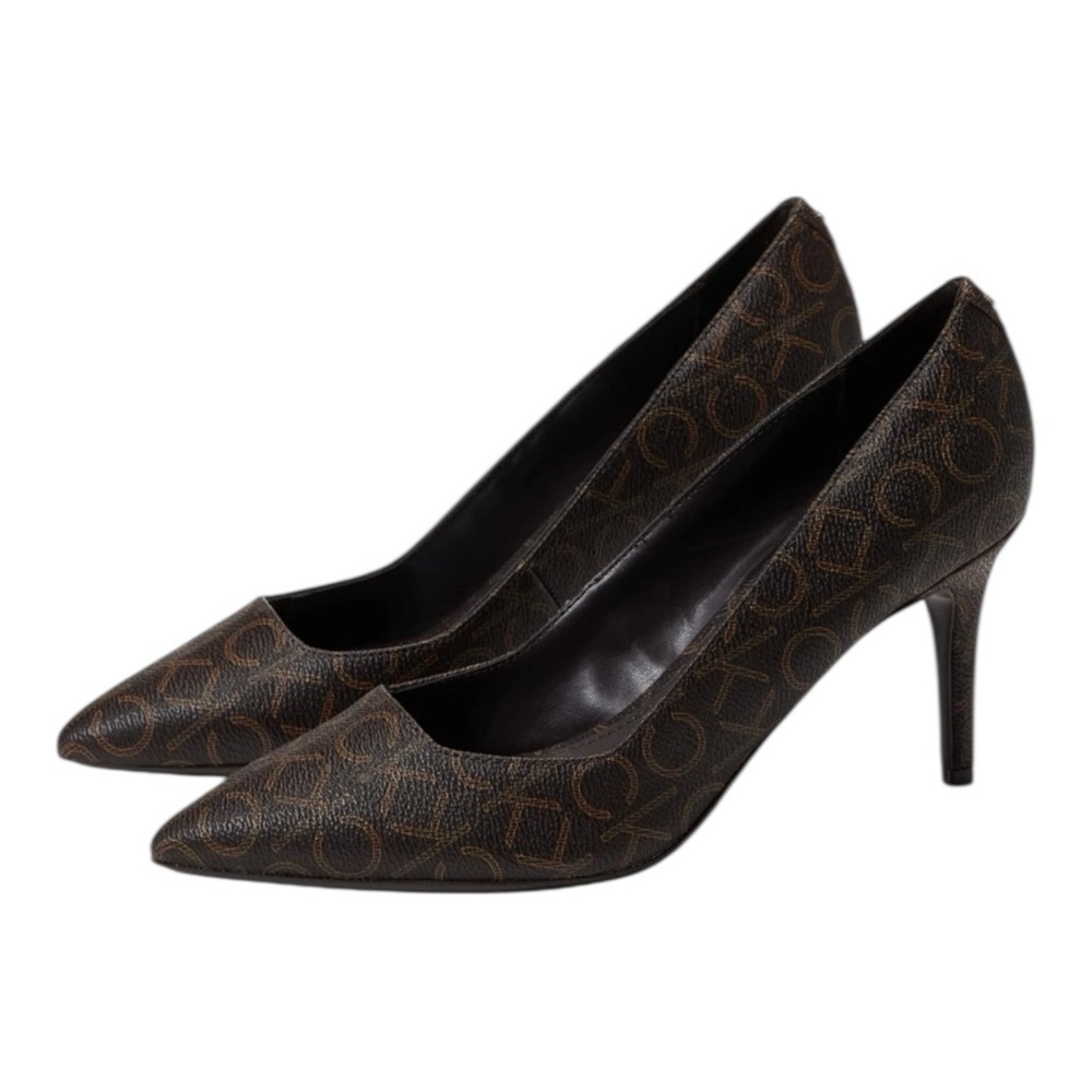 Calvin Klein Genlee Brown Logo Heel Faux Leather Dress Pump Women’s Size 7.5